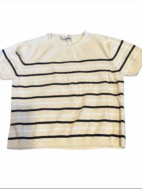 Vintage Casual Corner Sweater - Yellow Navy White Striped Knit -